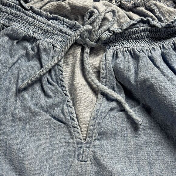Old Navy Balloon Sleeve Shirt Woman’s 2X Ruffled Tie Front Chambray Look Boho‎ - Picture 5 of 11